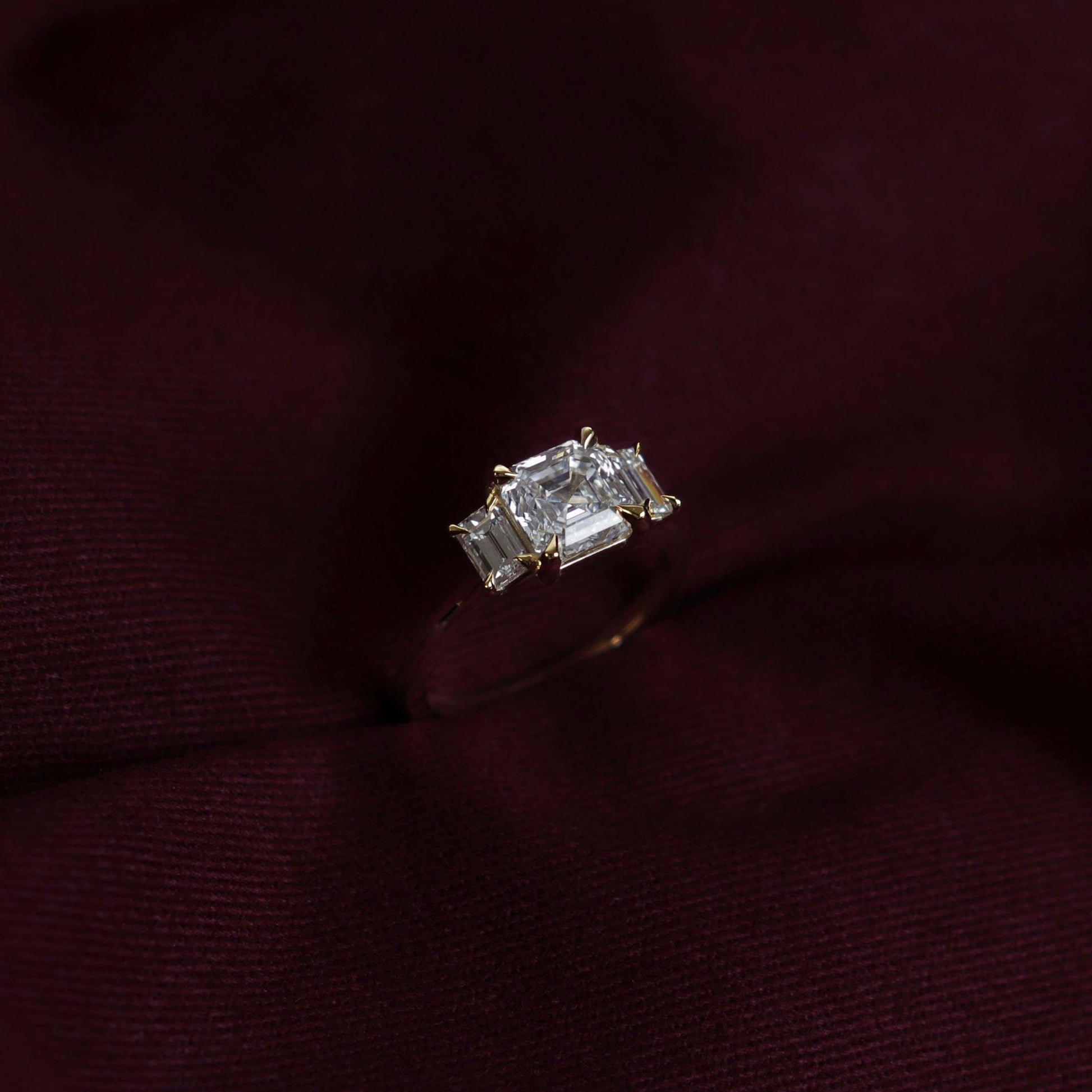 Three Stone Cathedral- 1.15 CT Asscher Moissanite Engagement RingThree Stone Cathedral- 1.15 CT Asscher Moissanite Engagement Ring - Back view