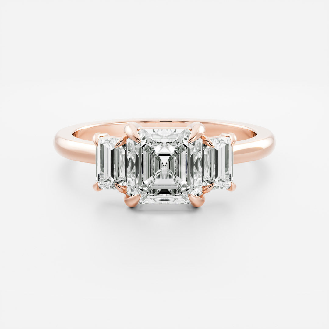 Three Stone Cathedral- 1.15 CT Asscher Moissanite Engagement RingThree Stone Cathedral- 1.15 CT Asscher Moissanite Engagement Ring - Side view