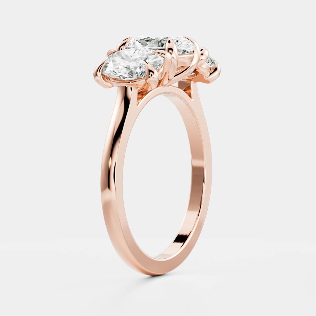 Three Stone Cathedral- 1.5 CT Oval Moissanite Engagement RingThree Stone Cathedral- 1.5 CT Oval Moissanite Engagement Ring - Back view