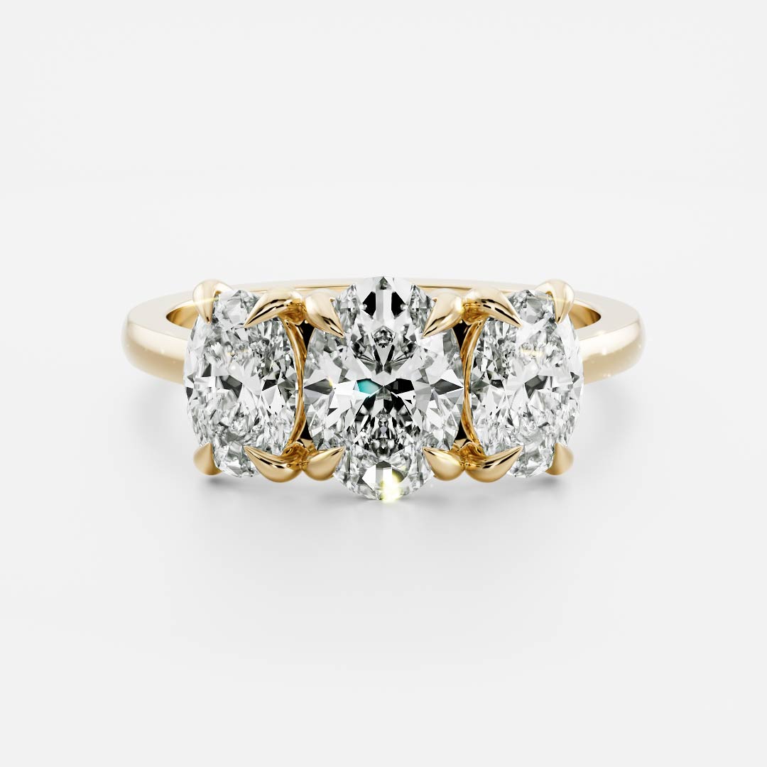Three Stone Cathedral- 1.5 CT Oval Moissanite Engagement RingThree Stone Cathedral- 1.5 CT Oval Moissanite Engagement Ring - Front view