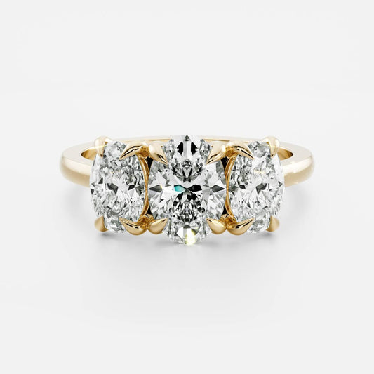 Three Stone Cathedral- 1.5 CT Oval Moissanite Engagement RingThree Stone Cathedral- 1.5 CT Oval Moissanite Engagement Ring - Front view