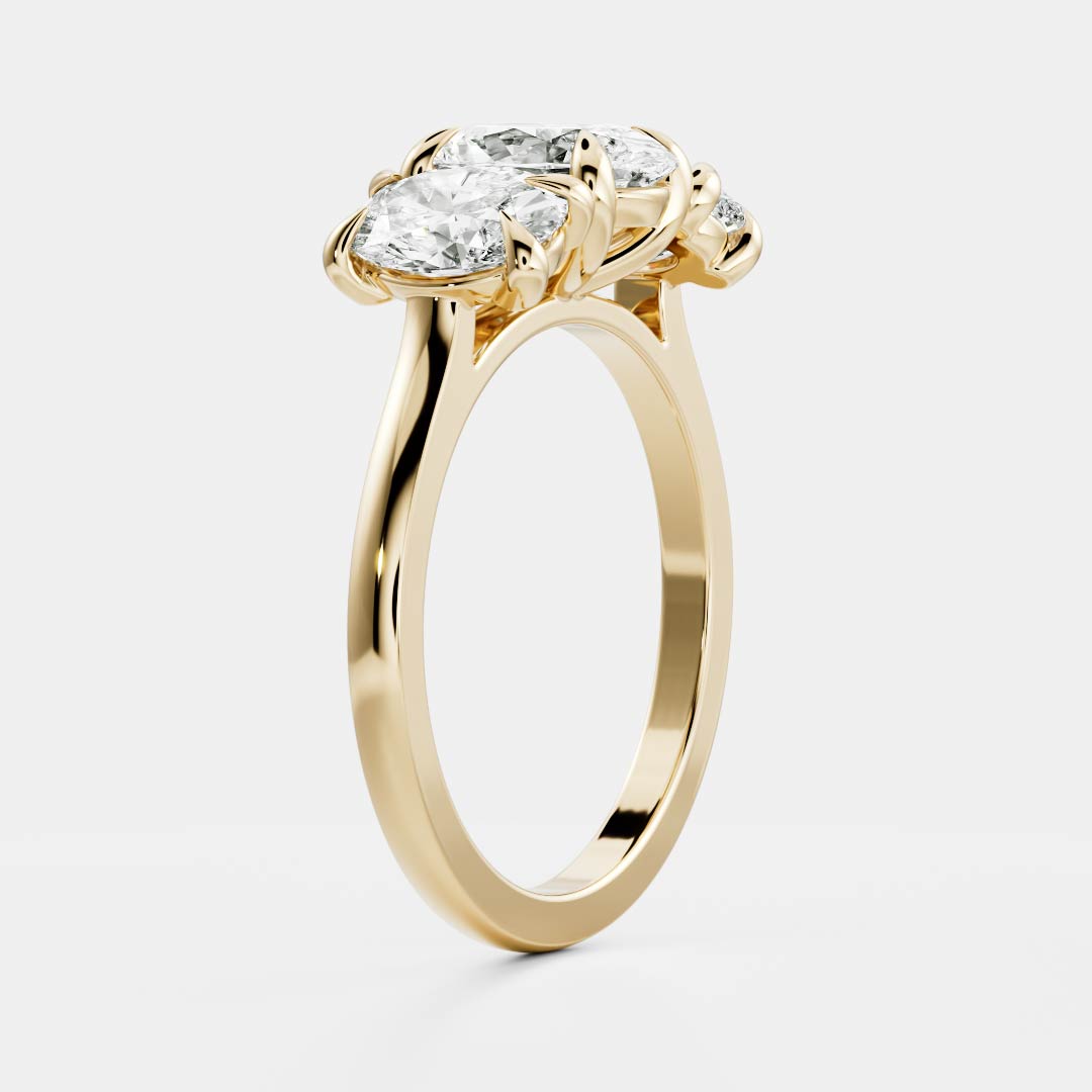 Three Stone Cathedral- 1.5 CT Oval Moissanite Engagement RingThree Stone Cathedral- 1.5 CT Oval Moissanite Engagement Ring - Front view