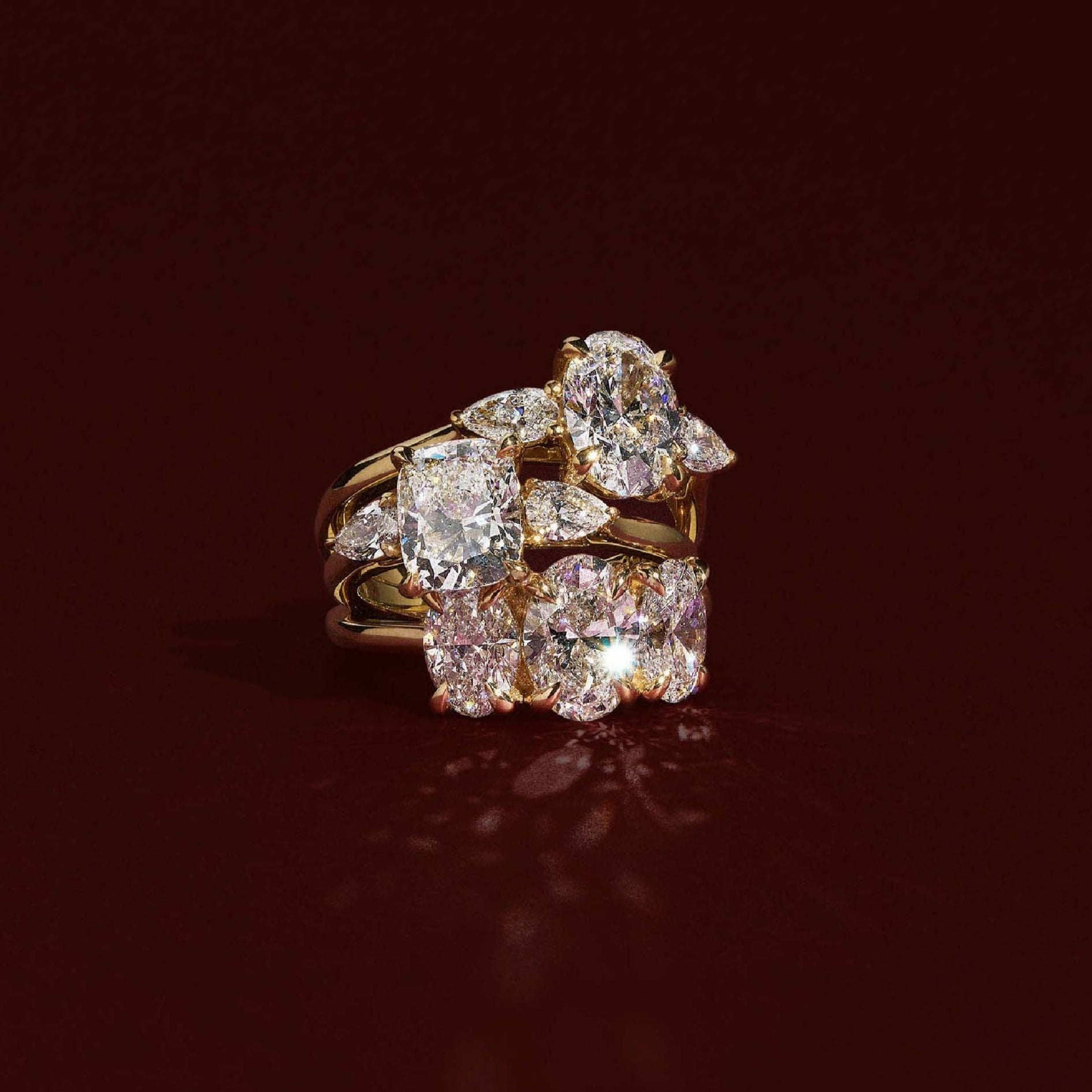 Three Stone Cathedral- 1.5 CT Oval Moissanite Engagement RingThree Stone Cathedral- 1.5 CT Oval Moissanite Engagement Ring - Back view