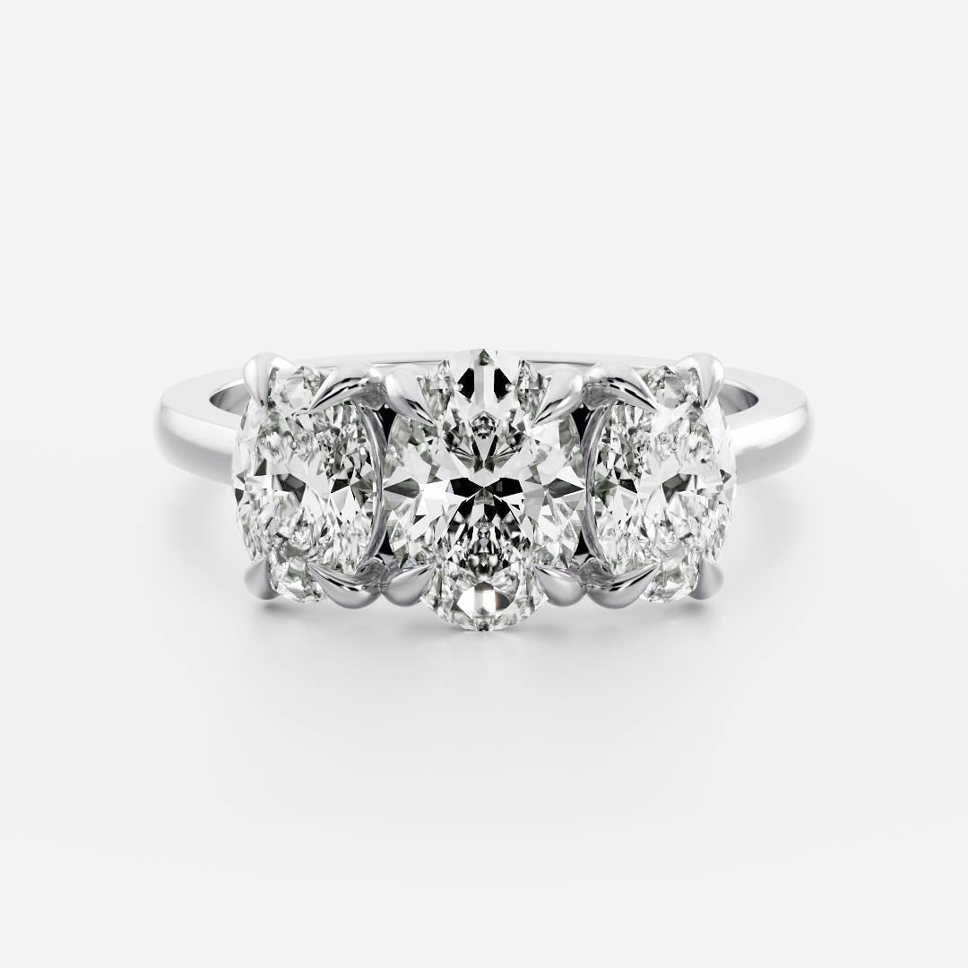 Three Stone Cathedral- 1.5 CT Oval Moissanite Engagement RingThree Stone Cathedral- 1.5 CT Oval Moissanite Engagement Ring - Detail view