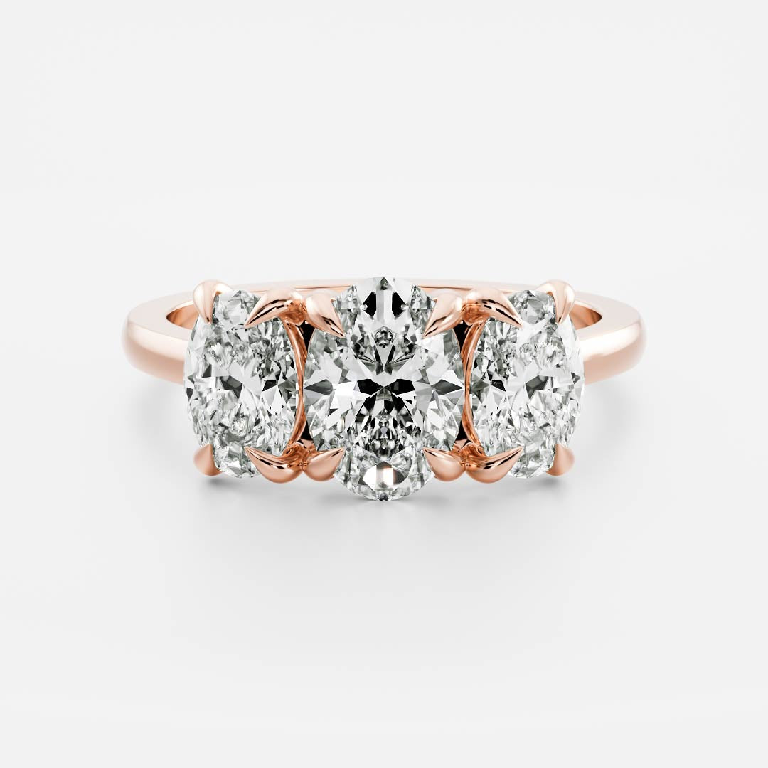 Three Stone Cathedral- 1.5 CT Oval Moissanite Engagement RingThree Stone Cathedral- 1.5 CT Oval Moissanite Engagement Ring - Side view