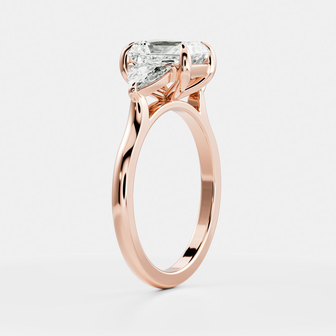 Three Stone Cathedral- 1.65 CT Radiant Moissanite Engagement RingThree Stone Cathedral- 1.65 CT Radiant Moissanite Engagement Ring - Back view