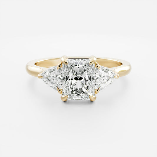 Three Stone Cathedral- 1.65 CT Radiant Moissanite Engagement RingThree Stone Cathedral- 1.65 CT Radiant Moissanite Engagement Ring - Front view