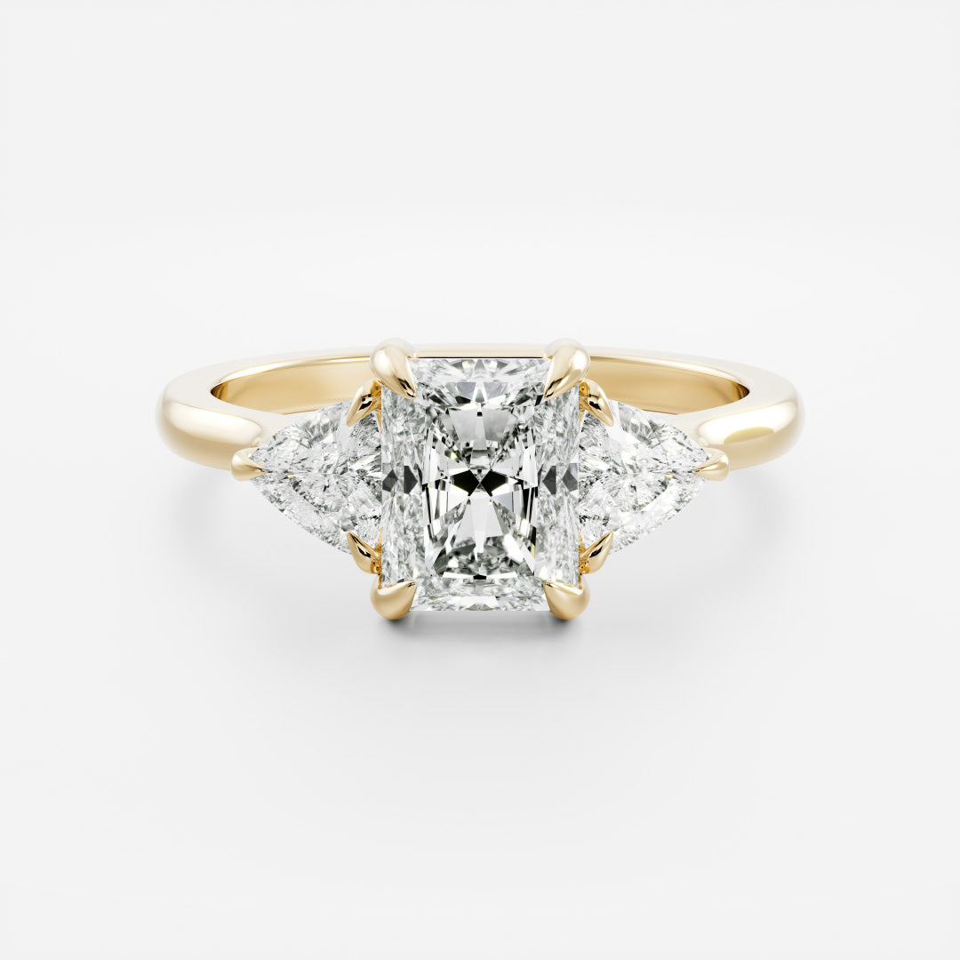 Three Stone Cathedral- 1.65 CT Radiant Moissanite Engagement RingThree Stone Cathedral- 1.65 CT Radiant Moissanite Engagement Ring - Front view