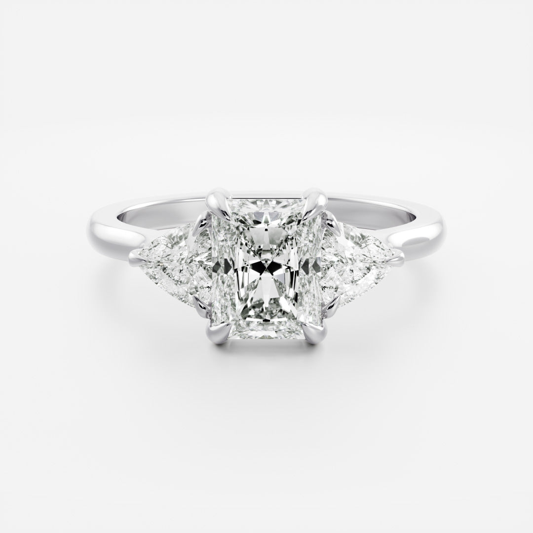 Three Stone Cathedral- 1.65 CT Radiant Moissanite Engagement RingThree Stone Cathedral- 1.65 CT Radiant Moissanite Engagement Ring - On model