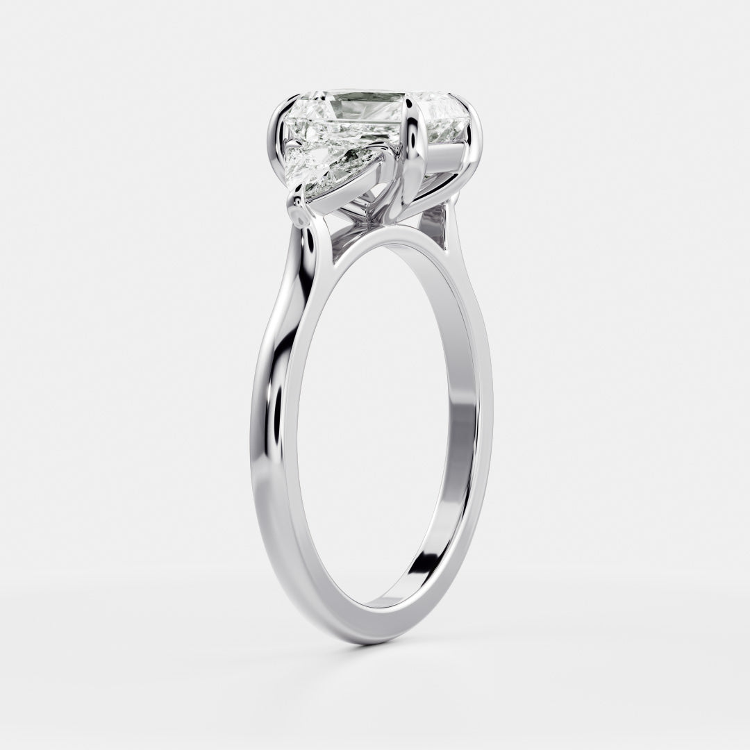 Three Stone Cathedral- 1.65 CT Radiant Moissanite Engagement RingThree Stone Cathedral- 1.65 CT Radiant Moissanite Engagement Ring - Lifestyle