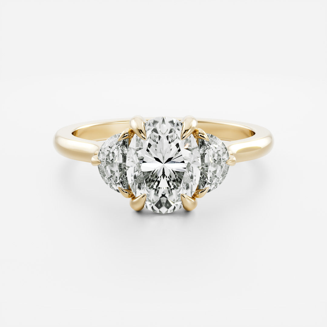 Three Stone Cathedral- 1.7 CT Oval Moissanite Engagement RingThree Stone Cathedral- 1.7 CT Oval Moissanite Engagement Ring - Front view