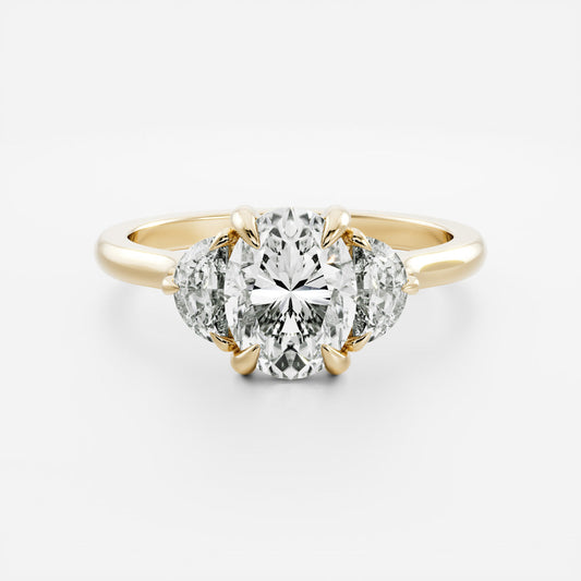 Three Stone Cathedral- 1.7 CT Oval Moissanite Engagement RingThree Stone Cathedral- 1.7 CT Oval Moissanite Engagement Ring - Front view