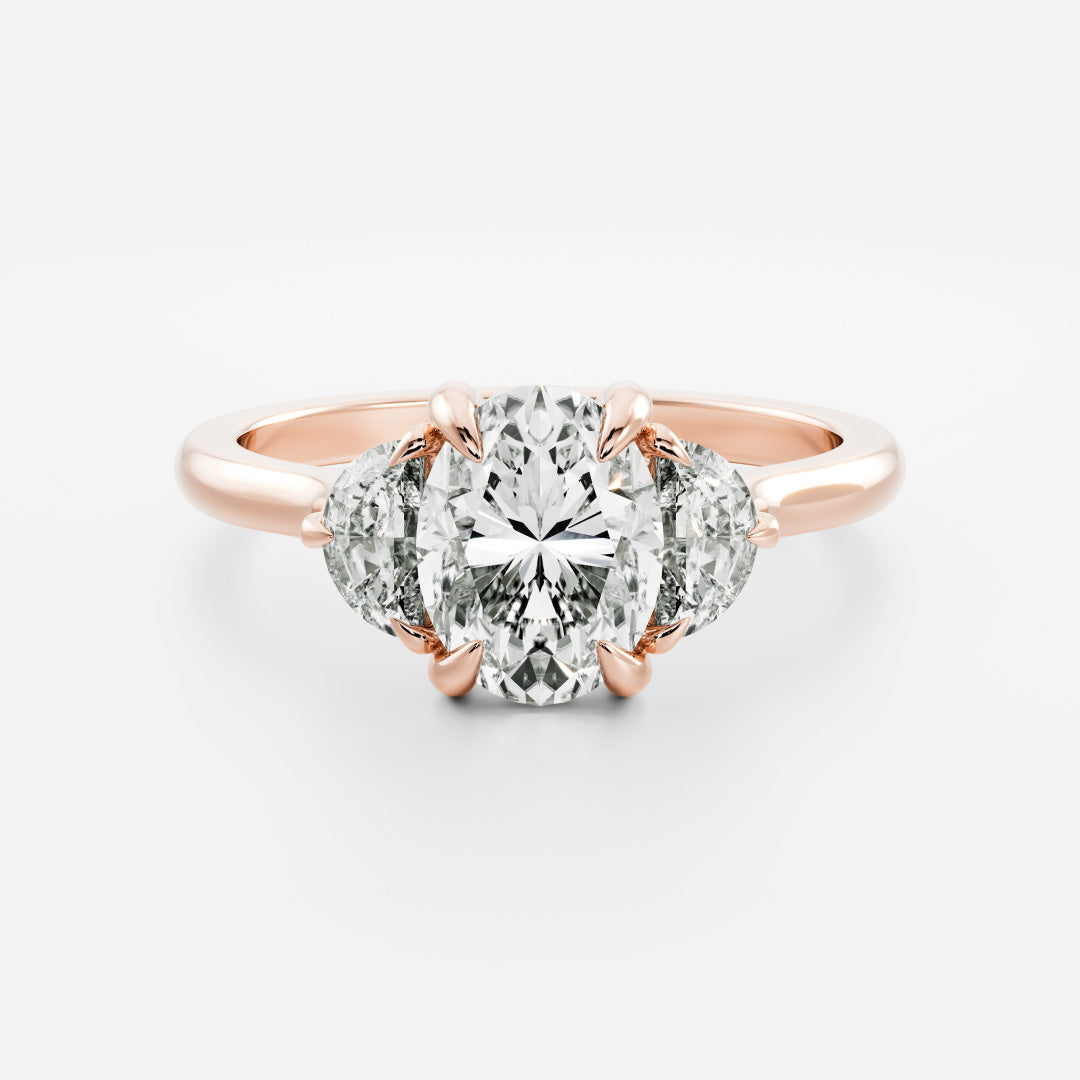 Three Stone Cathedral- 1.7 CT Oval Moissanite Engagement RingThree Stone Cathedral- 1.7 CT Oval Moissanite Engagement Ring - Front view