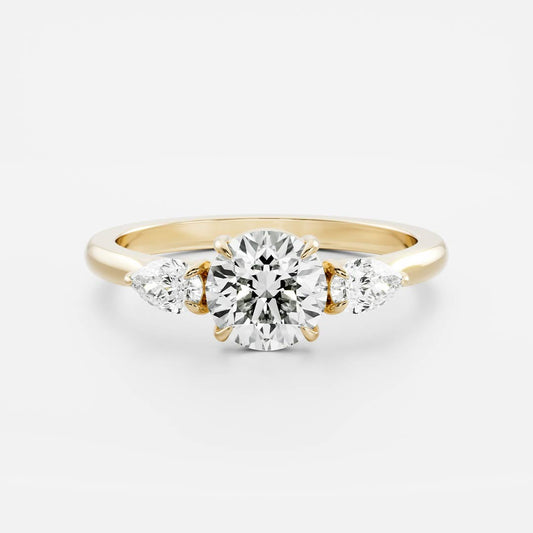 Three Stone Cathedral- 1.8 CT Round Moissanite Engagement RingThree Stone Cathedral- 1.8 CT Round Moissanite Engagement Ring - Front view