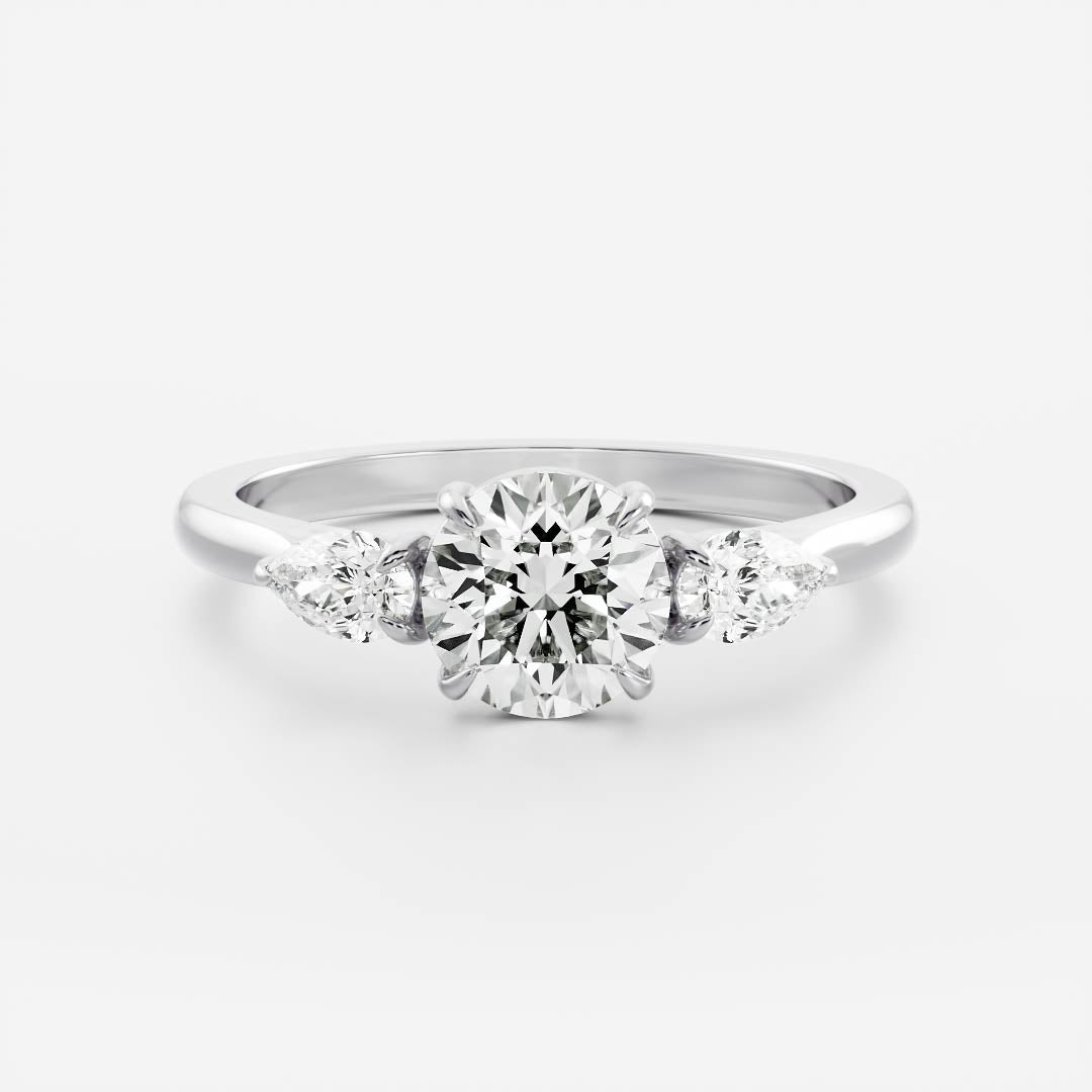 Three Stone Cathedral- 1.8 CT Round Moissanite Engagement RingThree Stone Cathedral- 1.8 CT Round Moissanite Engagement Ring - Detail view