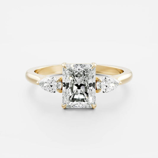 Three Stone Cathedral- 2.2 CT Radiant Moissanite Engagement RingThree Stone Cathedral- 2.2 CT Radiant Moissanite Engagement Ring - Front view