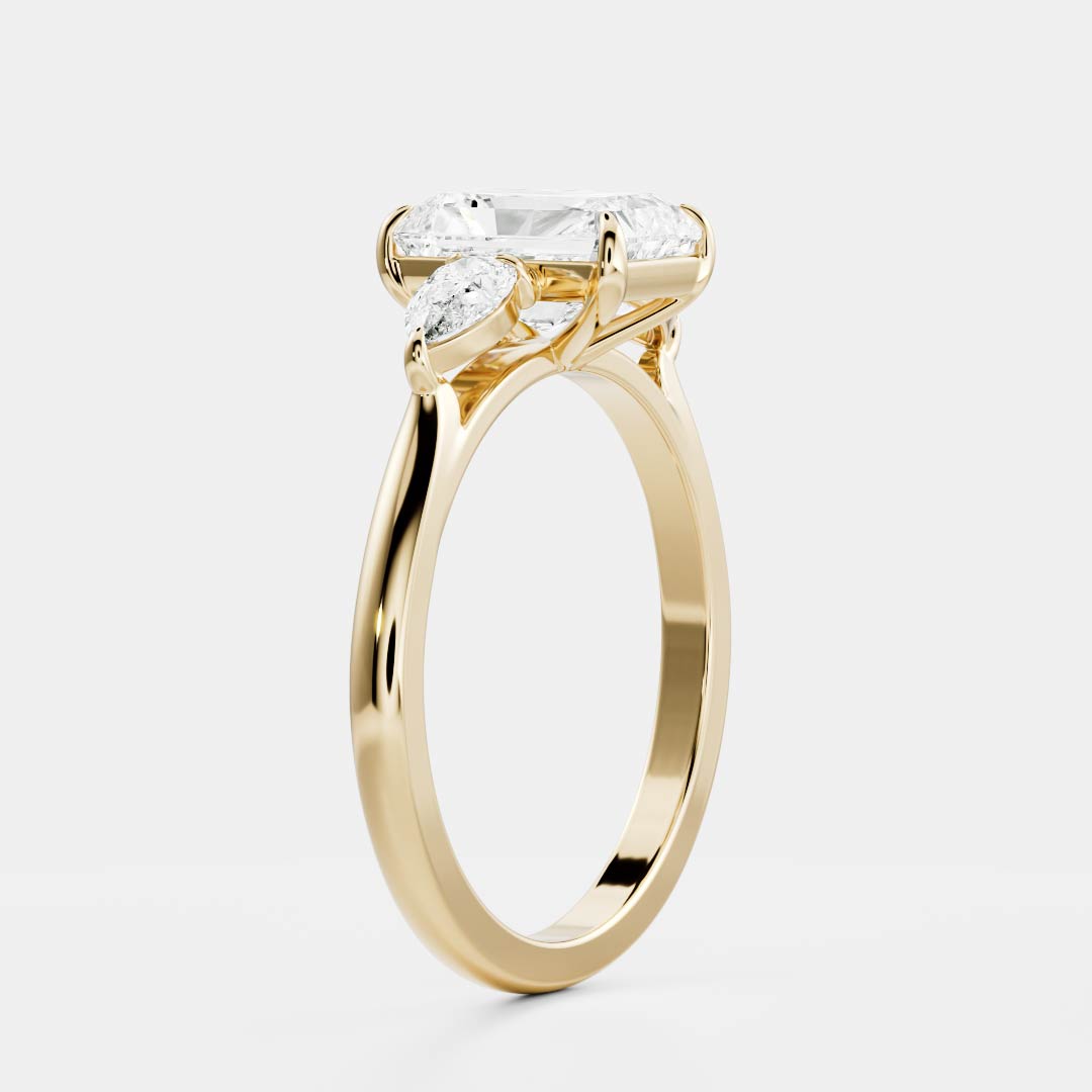 Three Stone Cathedral- 2.2 CT Radiant Moissanite Engagement RingThree Stone Cathedral- 2.2 CT Radiant Moissanite Engagement Ring - Front view
