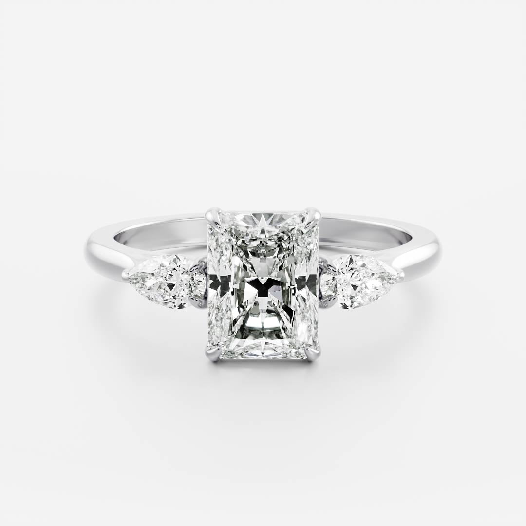 Three Stone Cathedral- 2.2 CT Radiant Moissanite Engagement RingThree Stone Cathedral- 2.2 CT Radiant Moissanite Engagement Ring - Back view