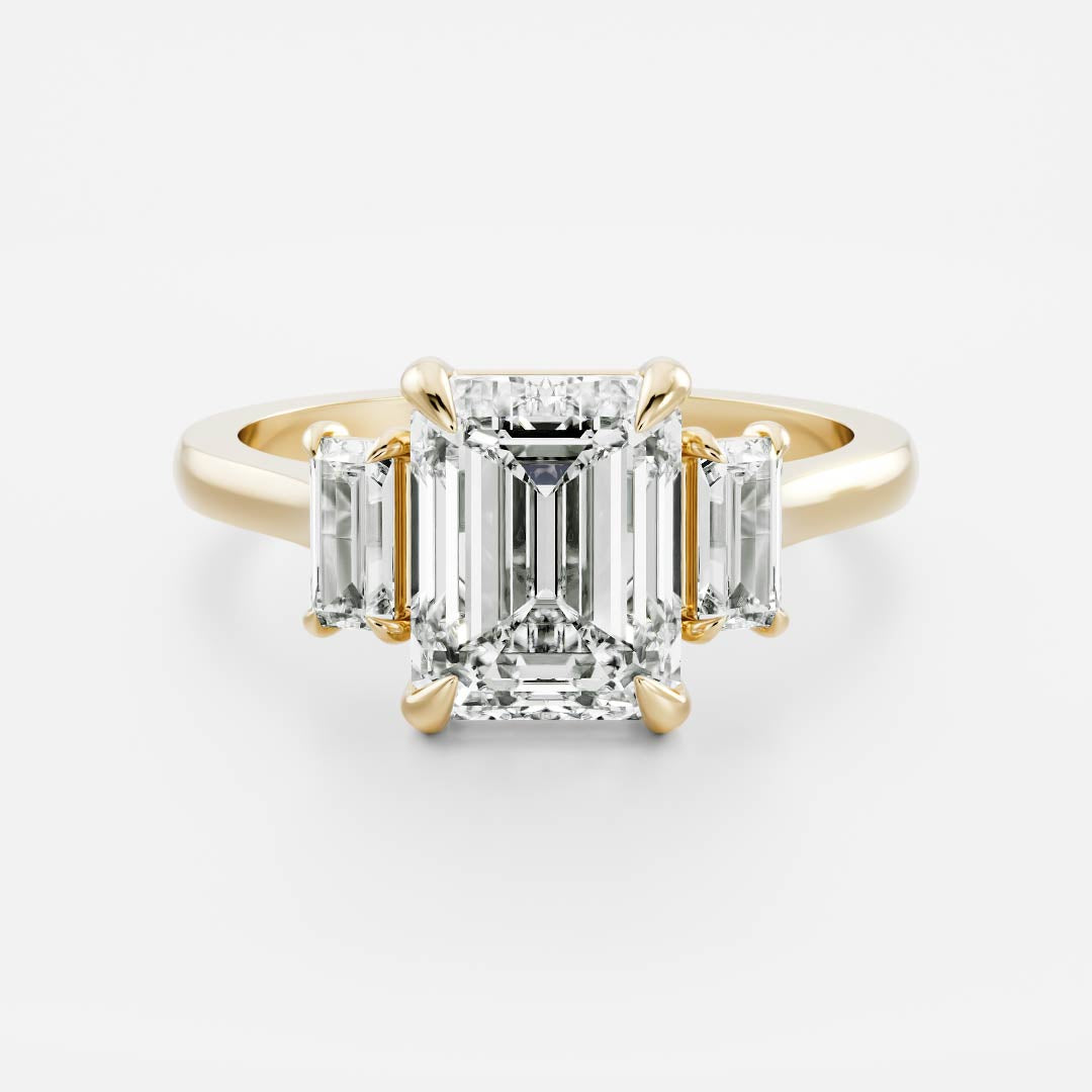 Three Stone Cathedral- 2.23 CT Emerald Moissanite Engagement RingThree Stone Cathedral- 2.23 CT Emerald Moissanite Engagement Ring - Front view