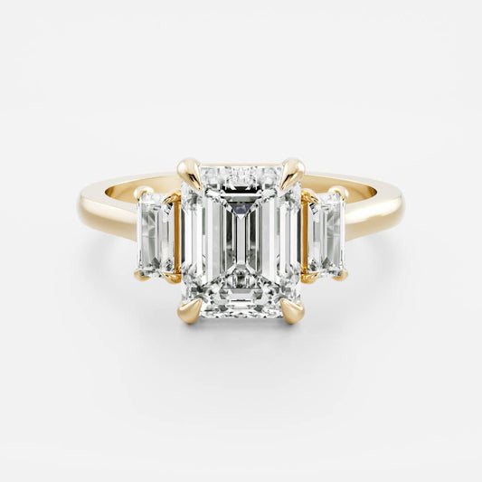 Three Stone Cathedral- 2.23 CT Emerald Moissanite Engagement RingThree Stone Cathedral- 2.23 CT Emerald Moissanite Engagement Ring - Front view