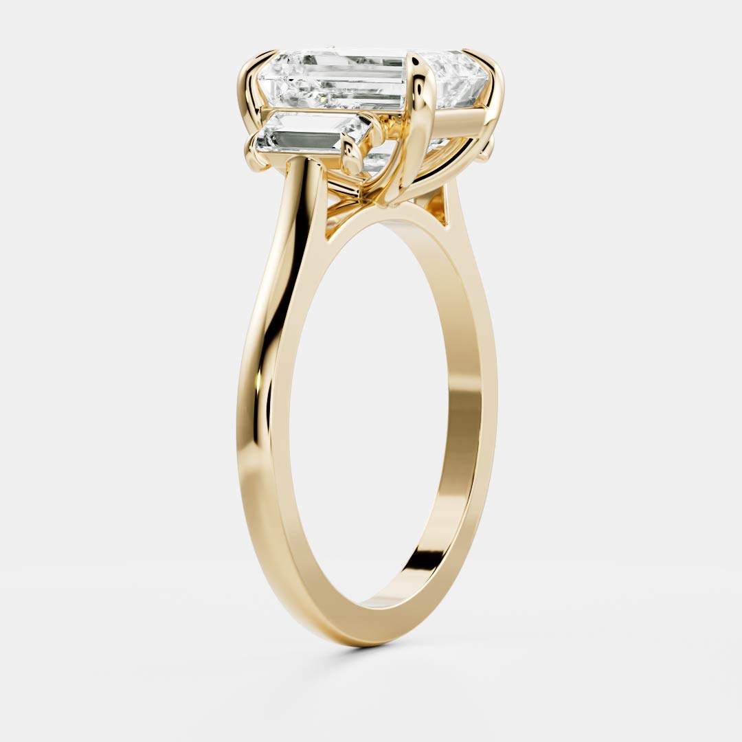 Three Stone Cathedral- 2.23 CT Emerald Moissanite Engagement RingThree Stone Cathedral- 2.23 CT Emerald Moissanite Engagement Ring - Front view