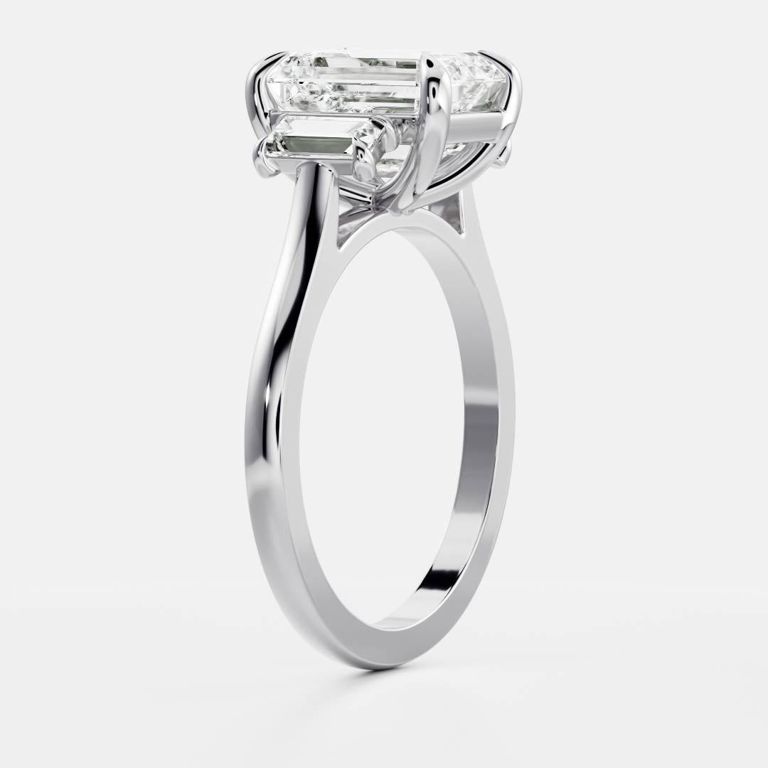 Three Stone Cathedral- 2.23 CT Emerald Moissanite Engagement RingThree Stone Cathedral- 2.23 CT Emerald Moissanite Engagement Ring - Front view