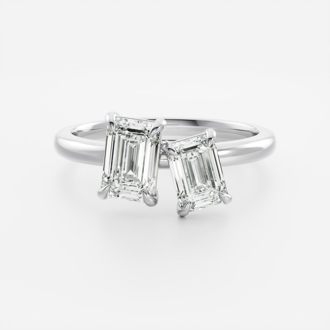 Toi Et Moi- 1.0 CT Emerald & 0.6 CT Emerald Moissanite Engagement RingToi Et Moi- 1.0 CT Emerald & 0.6 CT Emerald Moissanite Engagement Ring - On model