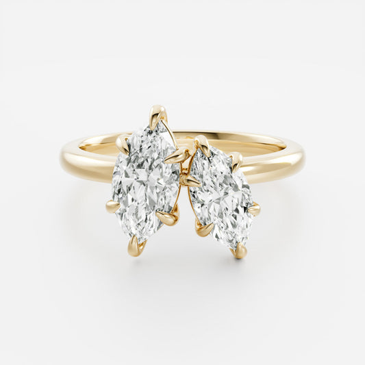 Toi Et Moi- 1.1 CT Marquise & 0.75 CT Marquise Moissanite Engagement RingToi Et Moi- 1.1 CT Marquise & 0.75 CT Marquise Moissanite Engagement Ring - Front view
