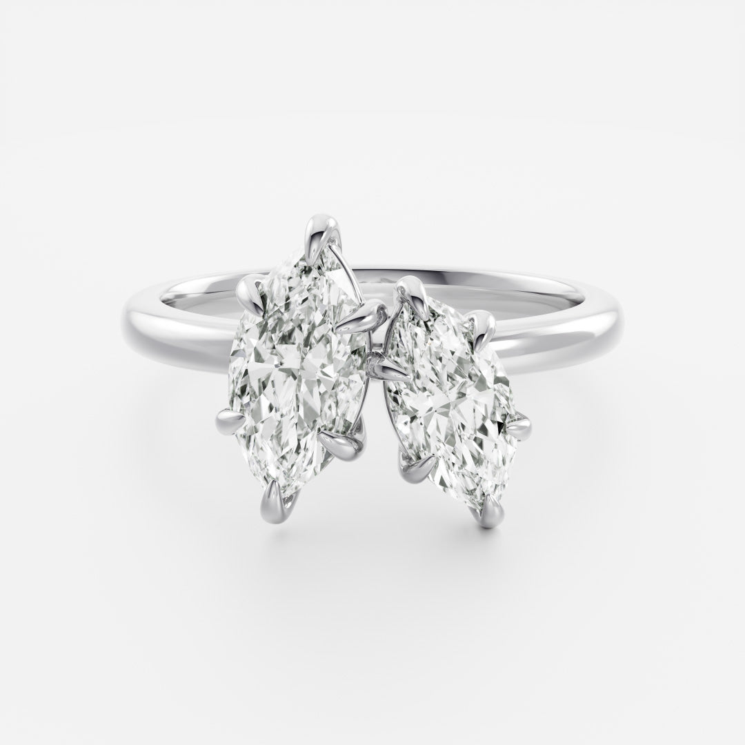 Toi Et Moi- 1.1 CT Marquise & 0.75 CT Marquise Moissanite Engagement RingToi Et Moi- 1.1 CT Marquise & 0.75 CT Marquise Moissanite Engagement Ring - Detail view