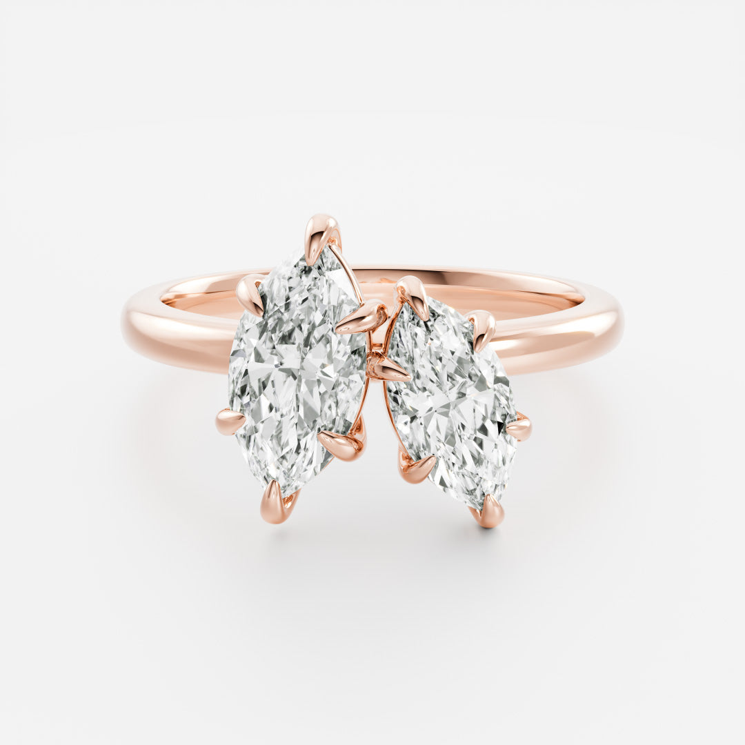 Toi Et Moi- 1.1 CT Marquise & 0.75 CT Marquise Moissanite Engagement RingToi Et Moi- 1.1 CT Marquise & 0.75 CT Marquise Moissanite Engagement Ring - Front view