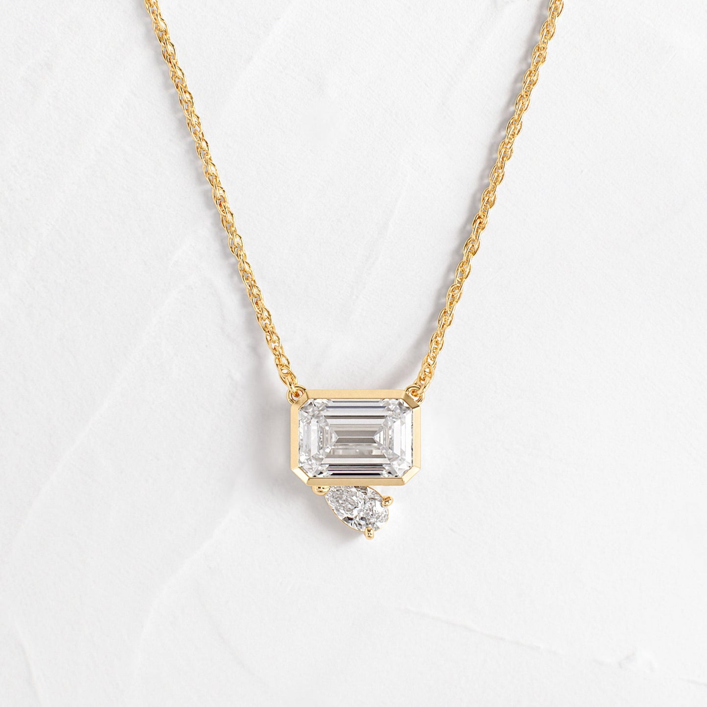 Toi Et Moi- 1.75 CT Emerald & Pear Lab Grown Diamond NecklaceToi Et Moi- 1.75 CT Emerald & Pear Lab Grown Diamond Necklace - Front view
