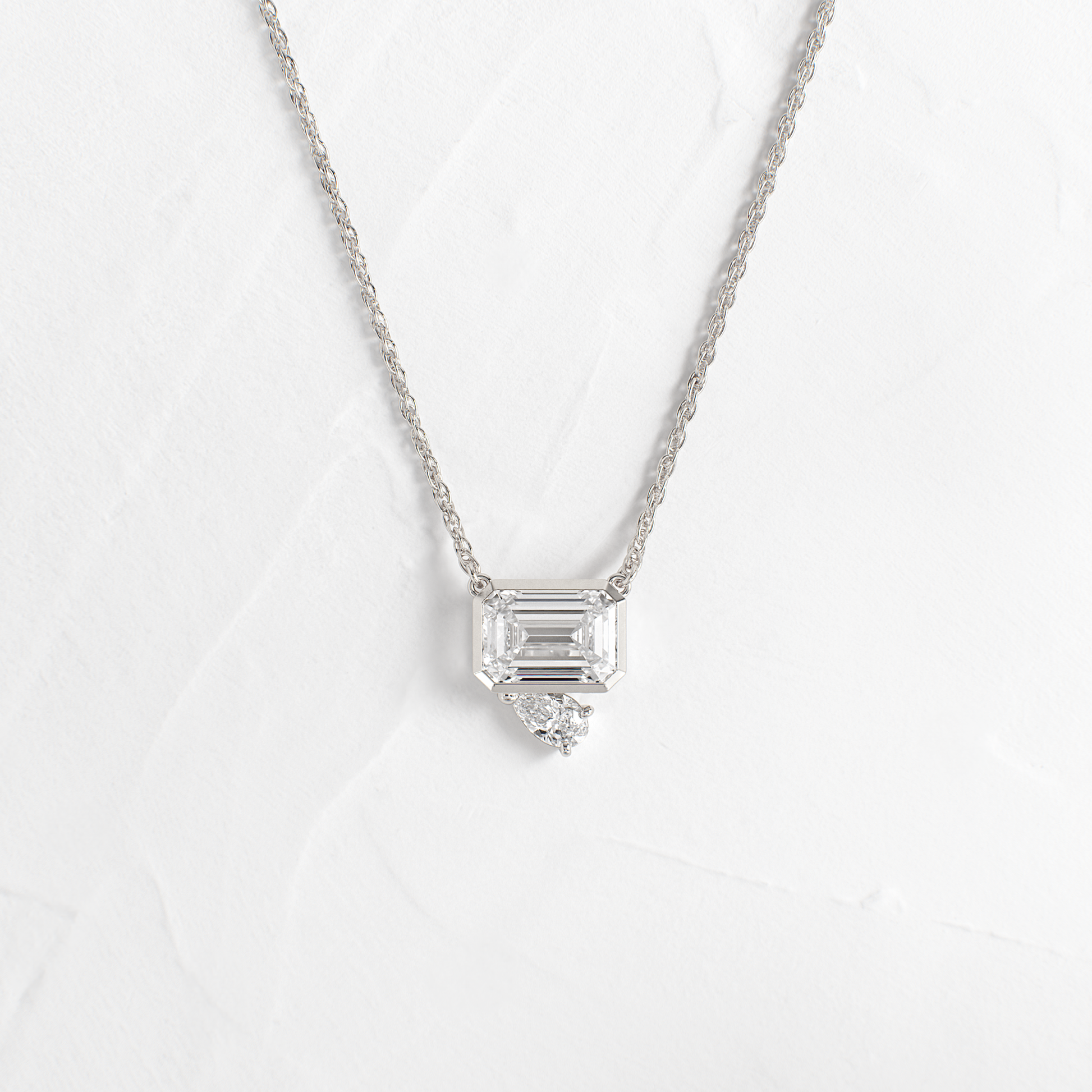 Toi Et Moi- 1.75 CT Emerald & Pear Lab Grown Diamond NecklaceToi Et Moi- 1.75 CT Emerald & Pear Lab Grown Diamond Necklace - Back view