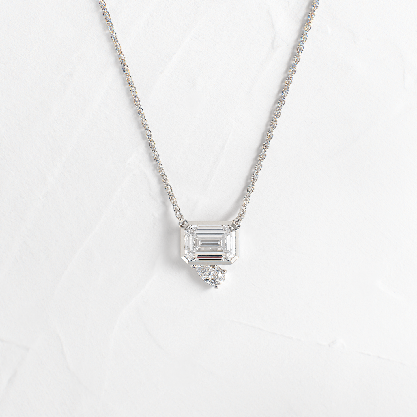 Toi Et Moi- 1.75 CT Emerald & Pear Lab Grown Diamond NecklaceToi Et Moi- 1.75 CT Emerald & Pear Lab Grown Diamond Necklace - Back view