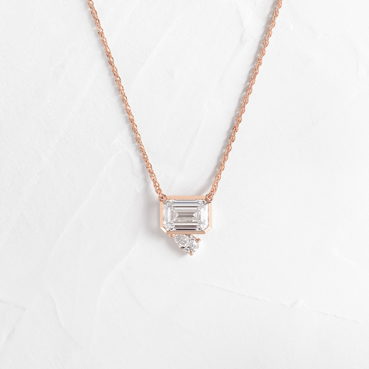 Toi Et Moi- 1.75 CT Emerald & Pear Lab Grown Diamond NecklaceToi Et Moi- 1.75 CT Emerald & Pear Lab Grown Diamond Necklace - On model