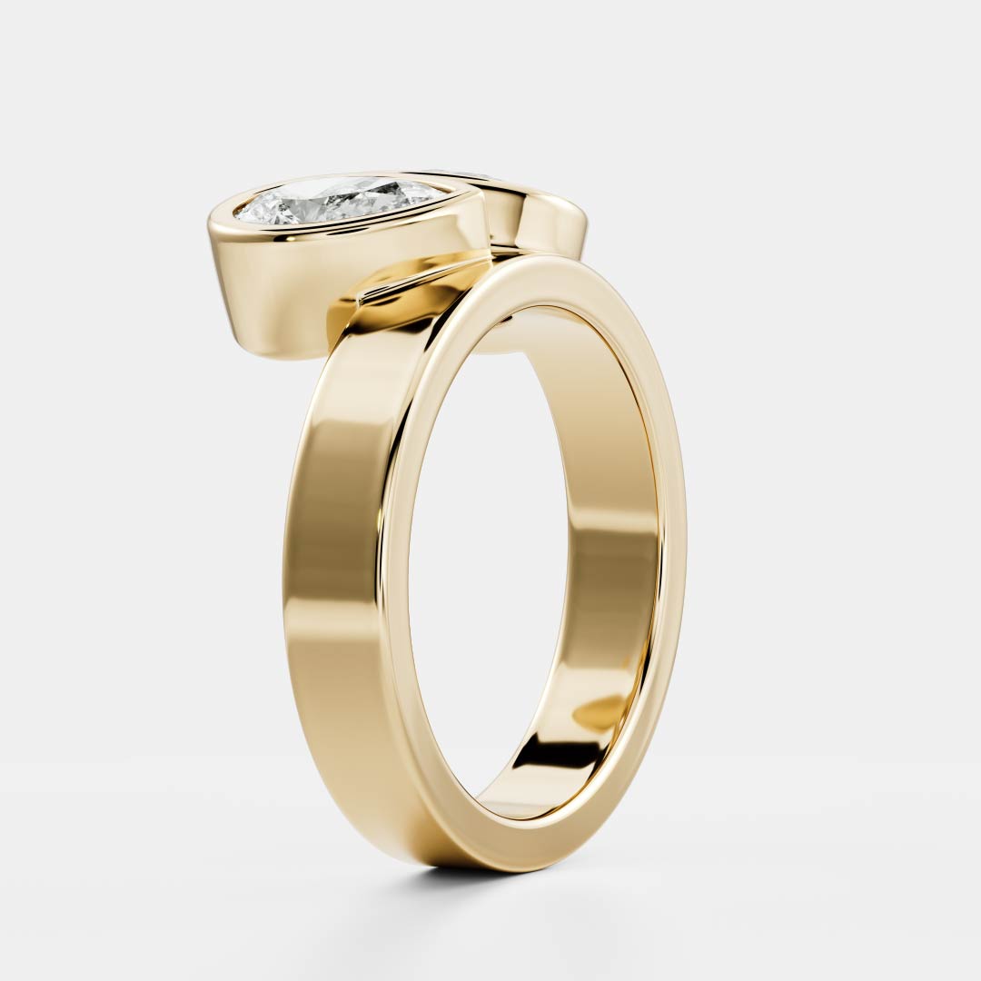 Toi Et Moi Bezel Cigar Band- 1.33 CT Pear & 1.5 CT Oval Moissanite Engagement RingToi Et Moi Bezel Cigar Band- 1.33 CT Pear & 1.5 CT Oval Moissanite Engagement Ring - Front view