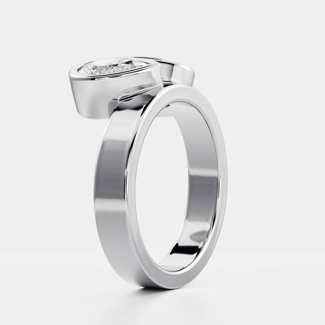 Toi Et Moi Bezel Cigar Band- 1.33 CT Pear & 1.5 CT Oval Moissanite Engagement RingToi Et Moi Bezel Cigar Band- 1.33 CT Pear & 1.5 CT Oval Moissanite Engagement Ring - Detail view