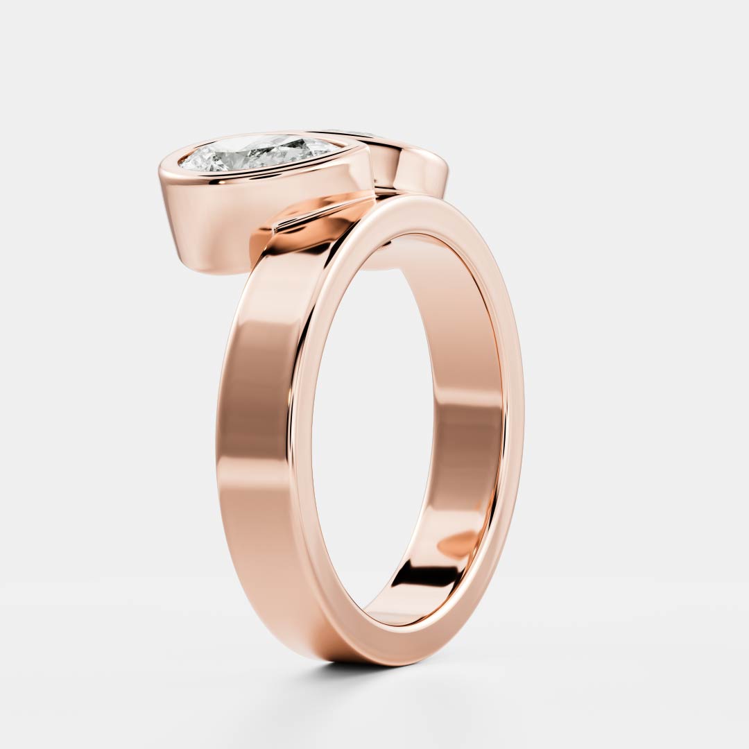 Toi Et Moi Bezel Cigar Band- 1.33 CT Pear & 1.5 CT Oval Moissanite Engagement RingToi Et Moi Bezel Cigar Band- 1.33 CT Pear & 1.5 CT Oval Moissanite Engagement Ring - Side view