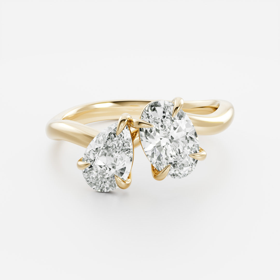 Toi Et Moi Curved- 1.3 CT Oval & 0.85 CT Pear Moissanite Engagement RingToi Et Moi Curved- 1.3 CT Oval & 0.85 CT Pear Moissanite Engagement Ring - Front view
