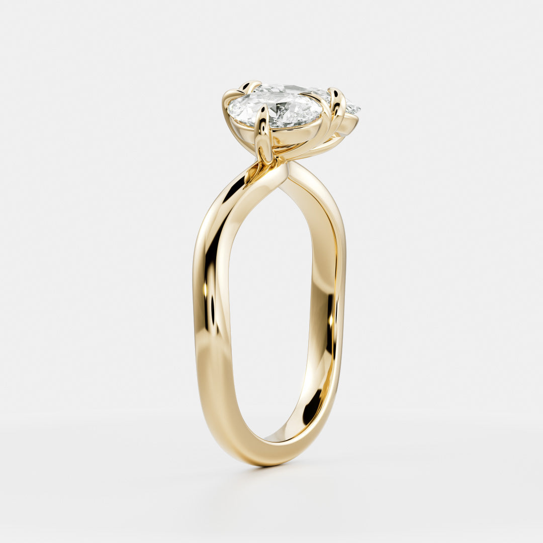 Toi Et Moi Curved- 1.3 CT Oval & 0.85 CT Pear Moissanite Engagement RingToi Et Moi Curved- 1.3 CT Oval & 0.85 CT Pear Moissanite Engagement Ring - Front view