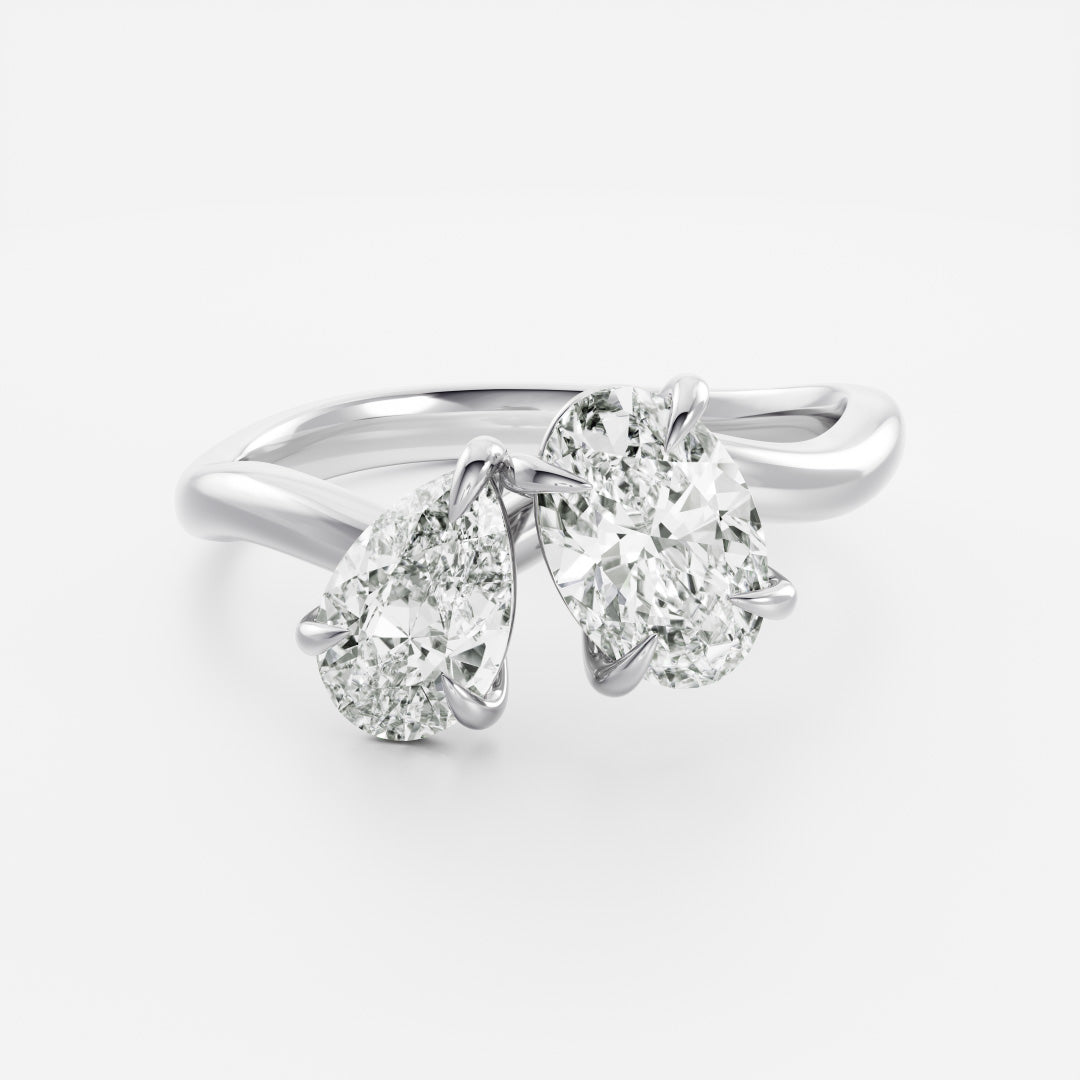 Toi Et Moi Curved- 1.3 CT Oval & 0.85 CT Pear Moissanite Engagement RingToi Et Moi Curved- 1.3 CT Oval & 0.85 CT Pear Moissanite Engagement Ring - Detail view