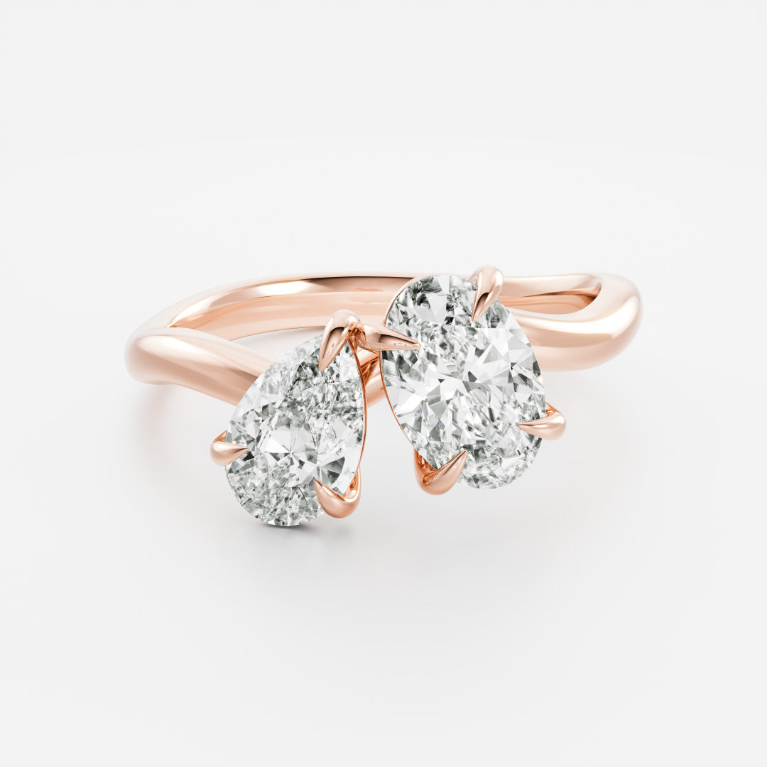 Toi Et Moi Curved- 1.3 CT Oval & 0.85 CT Pear Moissanite Engagement RingToi Et Moi Curved- 1.3 CT Oval & 0.85 CT Pear Moissanite Engagement Ring - Front view