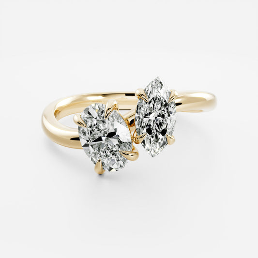 Toi Et Moi Curved- 1.55 CT Oval & 1.0 CT Marquise Moissanite Engagement RingToi Et Moi Curved- 1.55 CT Oval & 1.0 CT Marquise Moissanite Engagement Ring - Front view