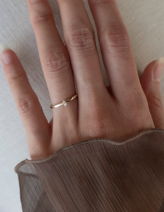 Two Stone Dainty | Stackable Ring- 0.008 CT Round Moissanite Wedding BandTwo Stone Dainty | Stackable Ring- 0.008 CT Round Moissanite Wedding Band - Front view
