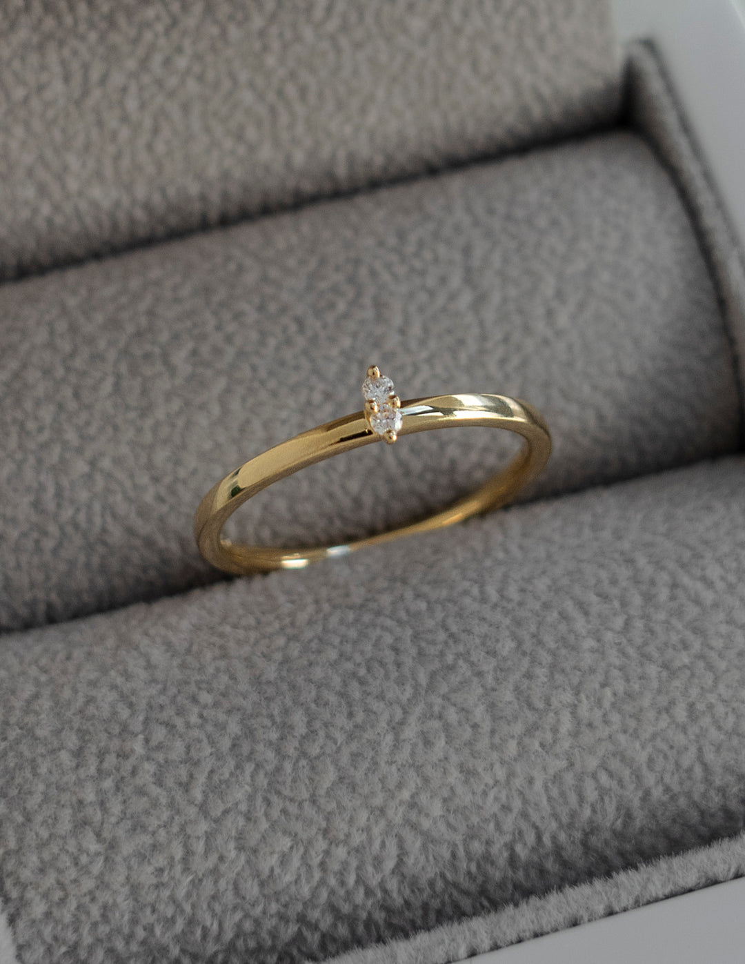 Two Stone Dainty | Stackable Ring- 0.008 CT Round Moissanite Wedding BandTwo Stone Dainty | Stackable Ring- 0.008 CT Round Moissanite Wedding Band - Front view